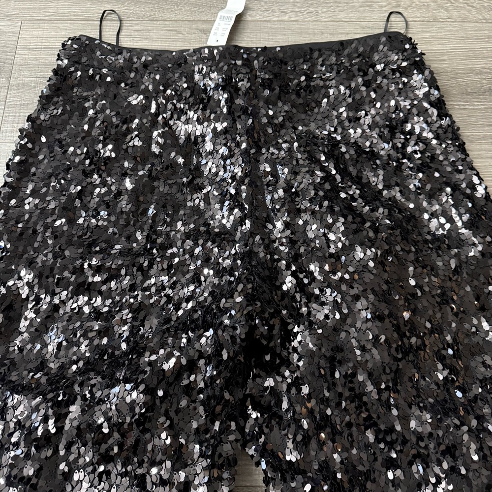 NWT J.Crew Collection Ingrid in Black Sequin High Rise Wide Leg Pants Size 14 - Picture 4 of 5